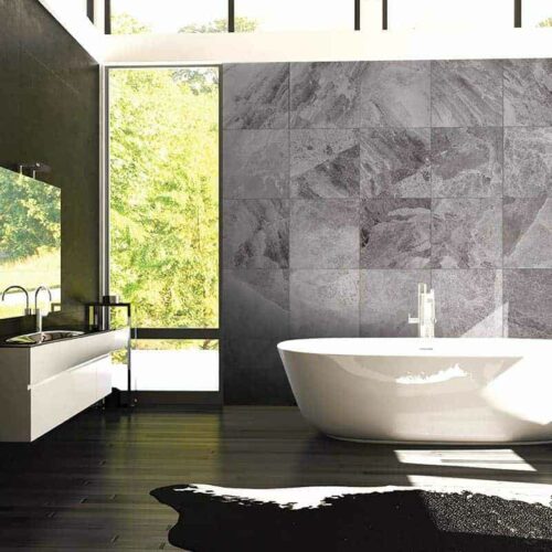 Atlantic Grey Honed Bathroom Wall