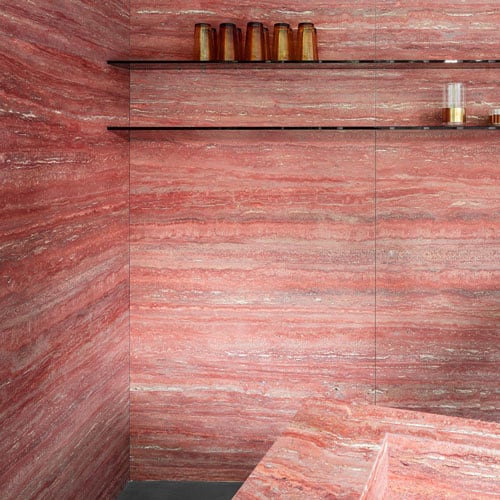 Rosso Travertine Counter Wall