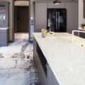 Bluette Marble Slab Floor Kitchen