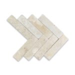 Classic Travertine Tumbled Subway Tile – Herringbone, Unfilled