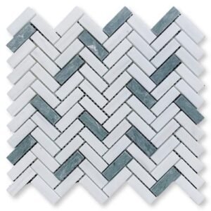 Verde Capri, Snow White Mosaic Herringbone